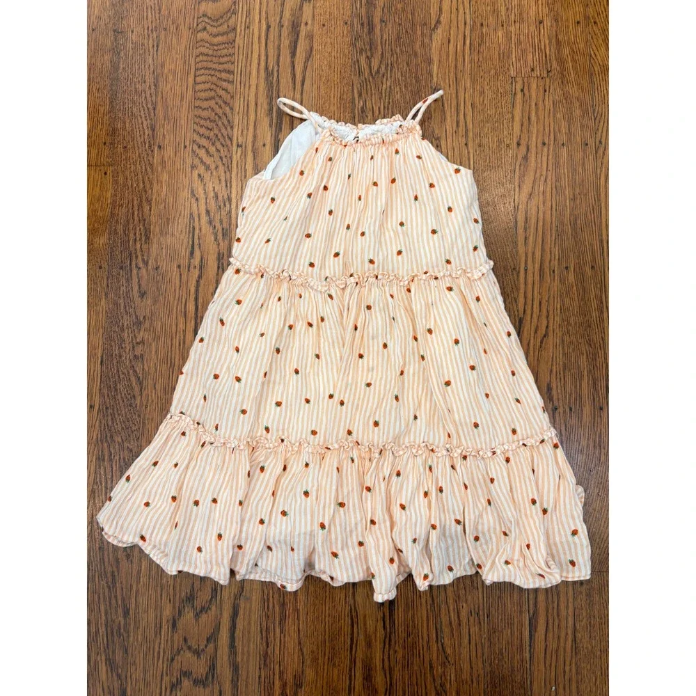 Tucker + Tate Girls Pink Stripe Strawberry Embroidered Tiered Halter Dress 6